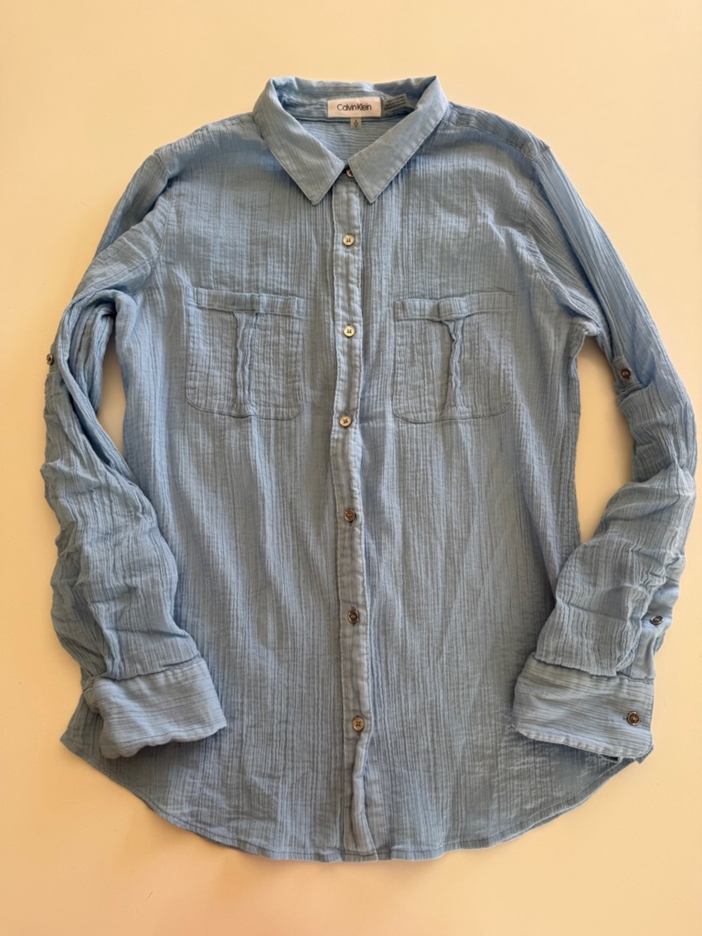 Calvin Klein-Light Blue-Cotton-Gauze-Button Down-Shirt-S